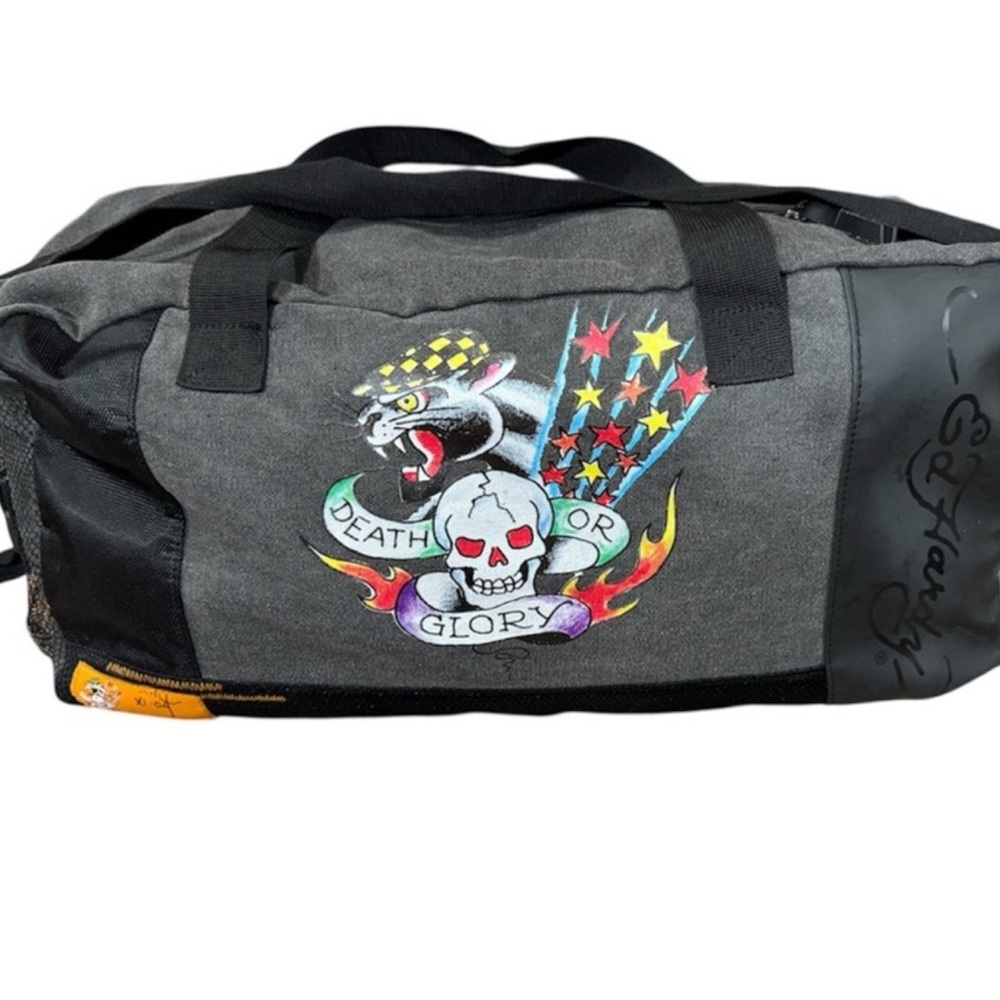 ED HARDY DEATH OR GLORY DUFFLE BAG bag. This bag, a vintage-style Y2K